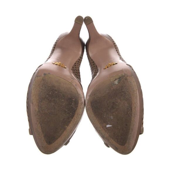 Prada Authentic Solid Brown Leather Lasercut Peep Toe Pumps Heels 9 - Picture 5 of 8